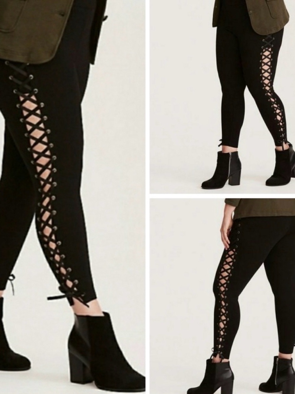 torrid Black Faux Lace-Up Sides Detail Ponte Leggings Size 0(L/12-14)